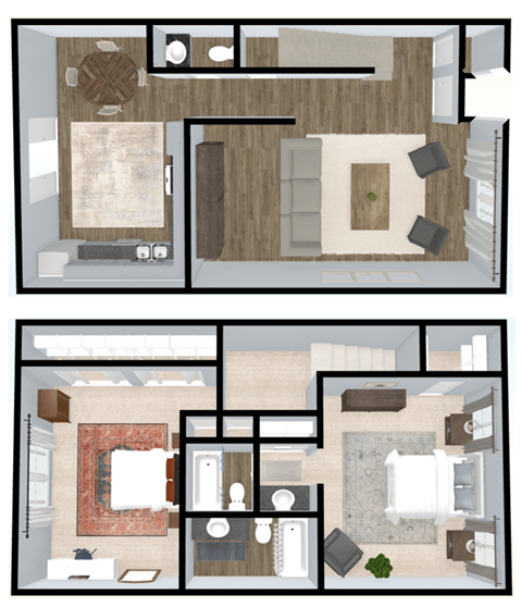 Floor plan for 2 beds, 2.5 baths, 1820 sqft